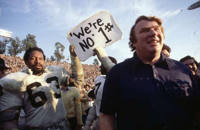 With offensive linemen like Hall of Famer - Gene Upshaw (left) blocking QB Ken Stabler, Raiders Coach John Madden directed Oakland to the 1976 Vince Lombardi Trophy. Source: coacheshotseat.com